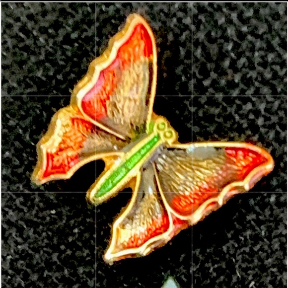 Bundle of Vintage Butterfly Lapel Hat Pins Copper Cloisonné Aventurine Set of 3 - Picture 3 of 7